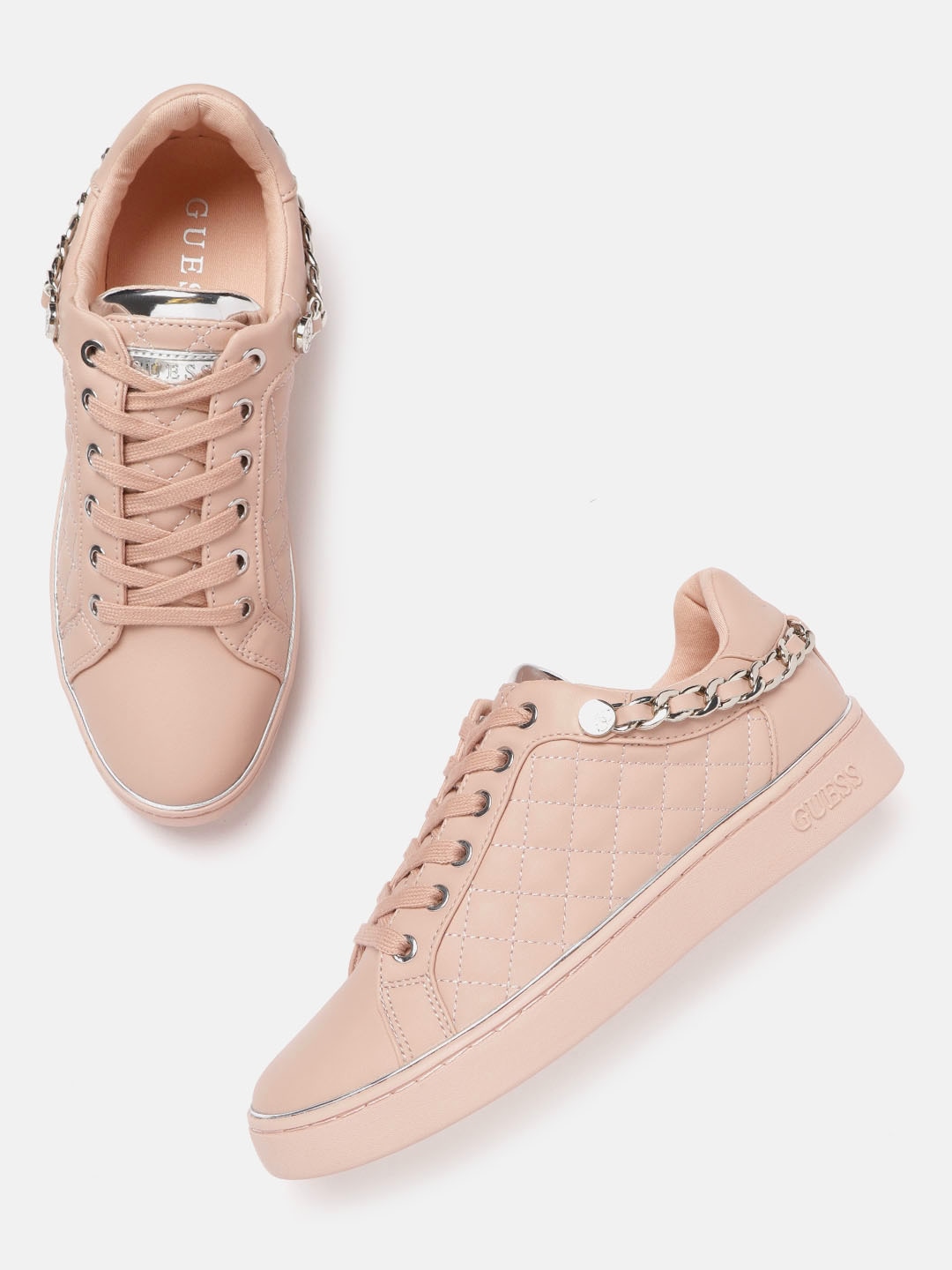 GUESS Women Nude-Coloured Quilted Detail Sneakers Price in India