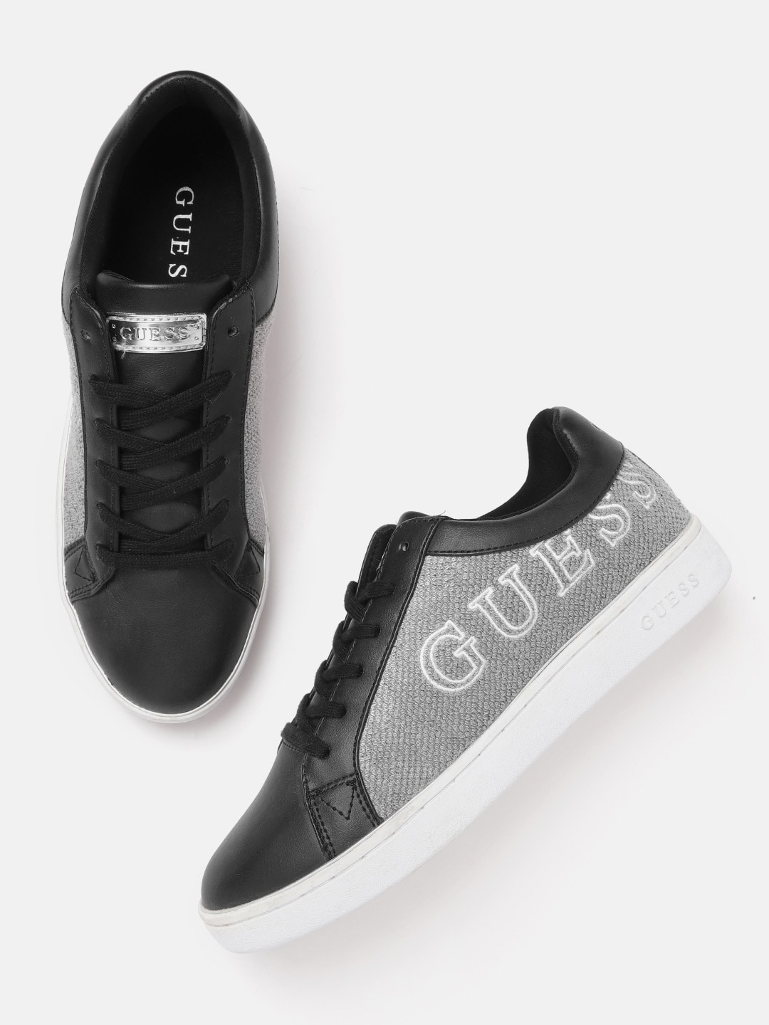 GUESS Women Black & Grey Colourblocked Sneakers Price in India