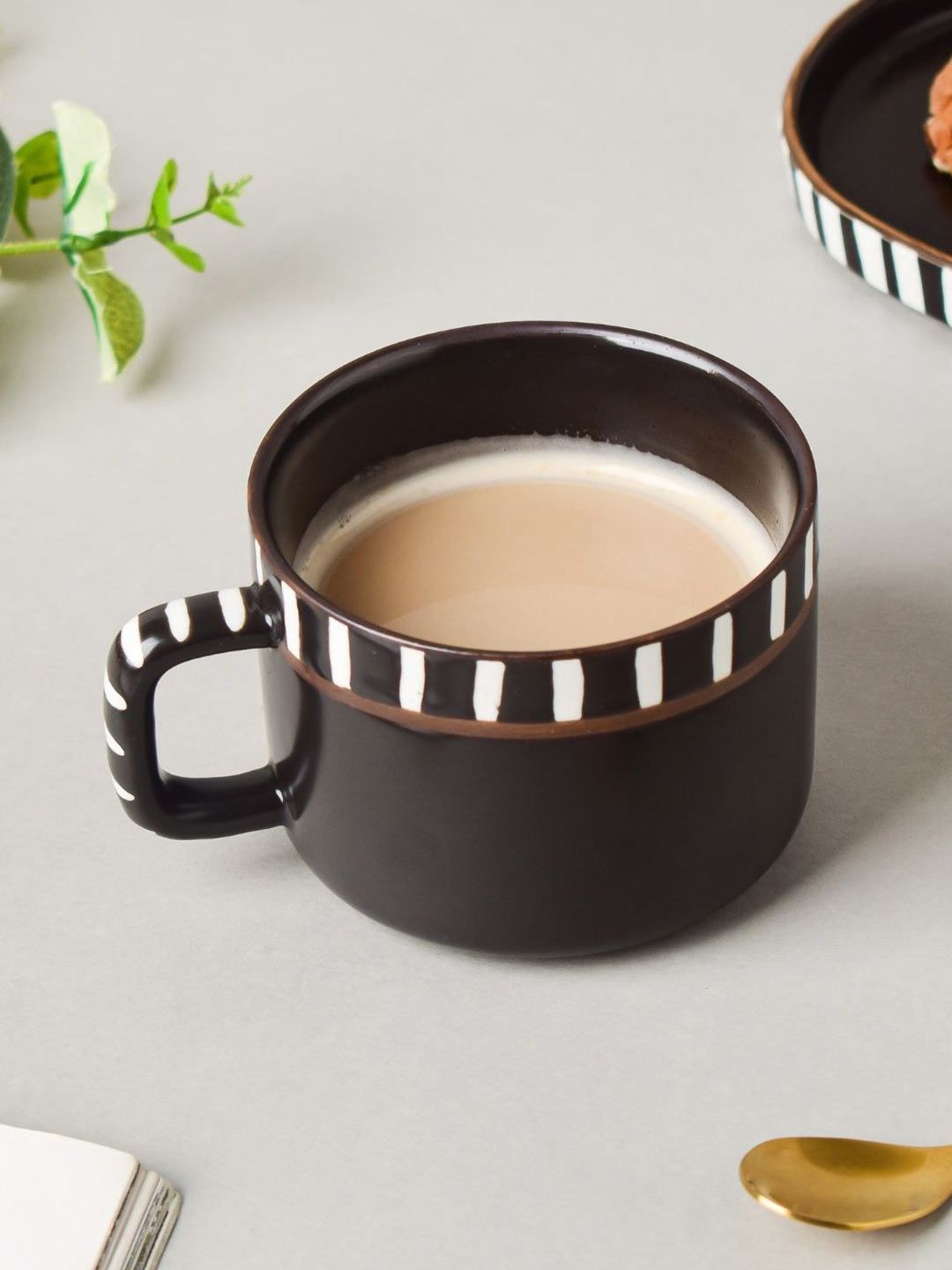 Nestasia Black & White White White Printed Ceramic Matte Cups Set of Cups and Mugs Price in India