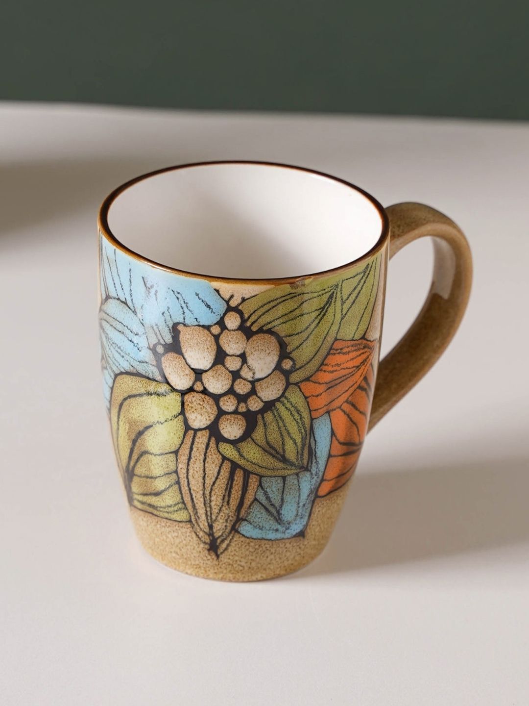 Nestasia Brown & White White White Floral Printed Ceramic Glossy Mug Price in India