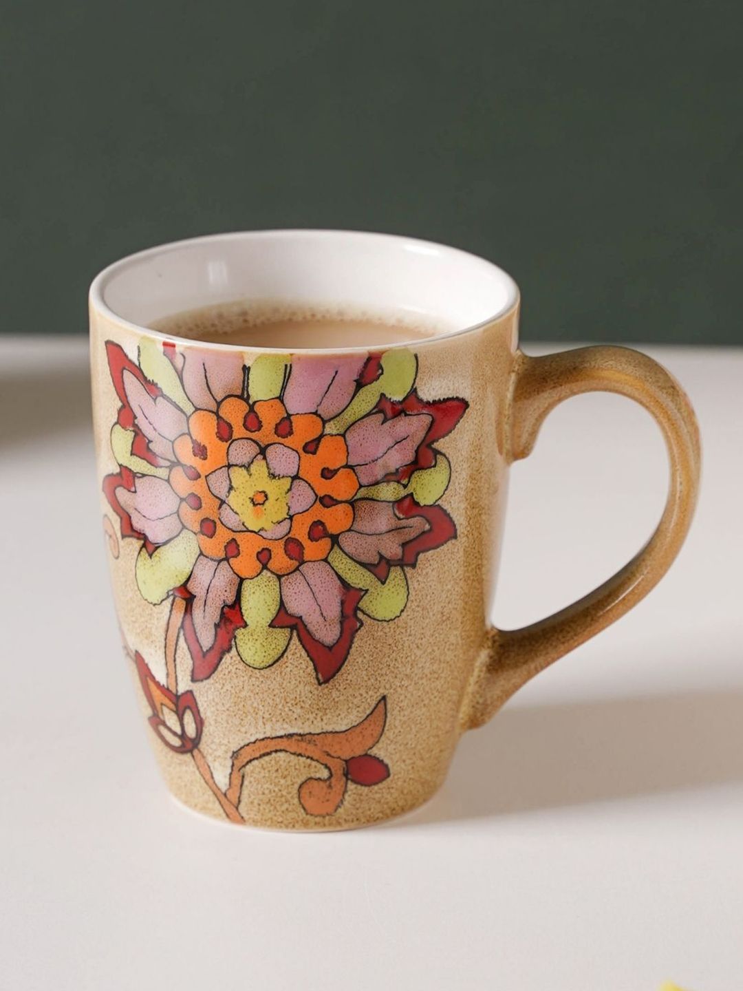 Nestasia Brown & Green Floral Printed Ceramic Glossy Coffee Mug Price in India