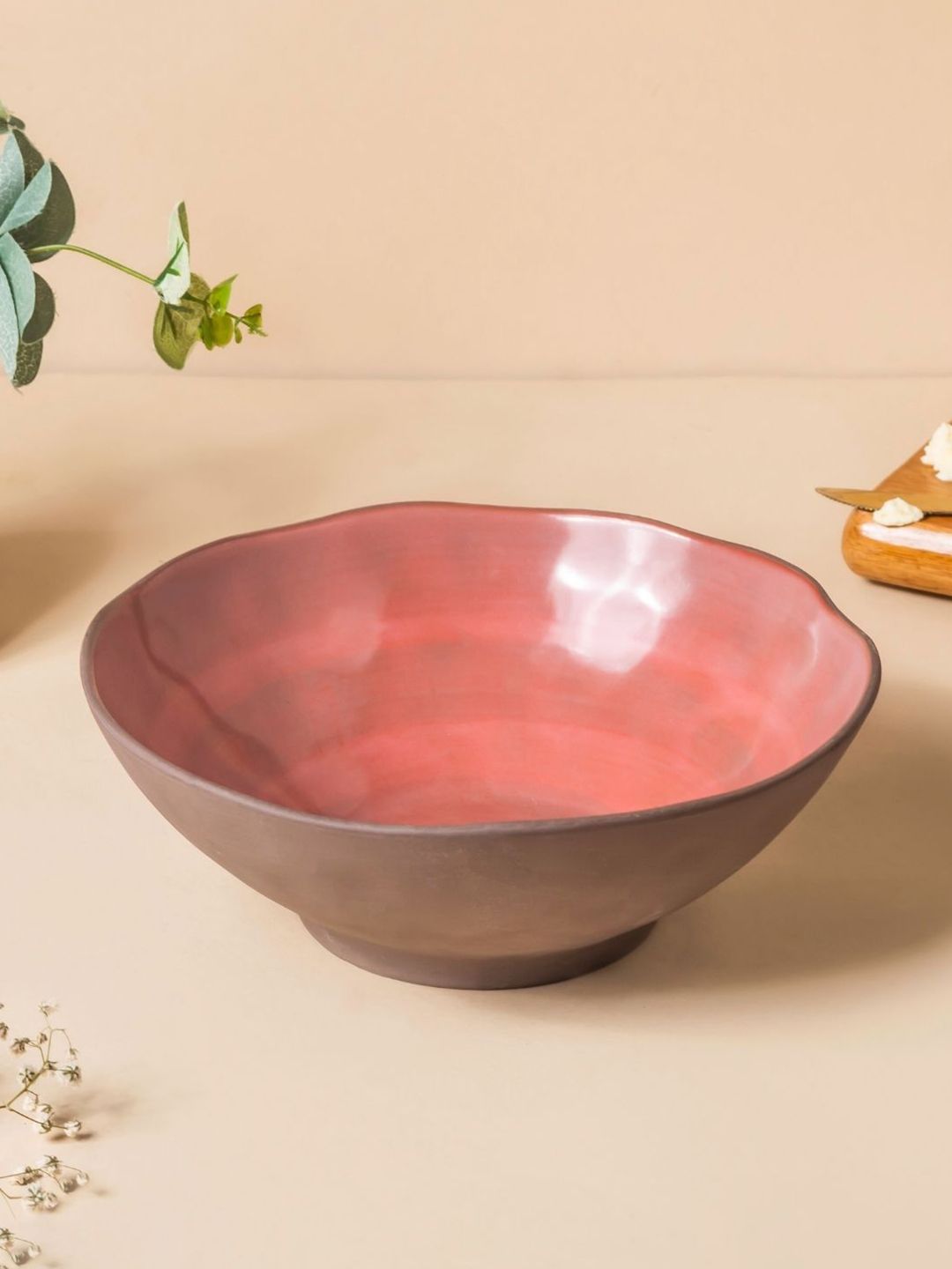 Nestasia Brown & Pink 1 Piece Ceramic Glossy Serving Bowl Price in India