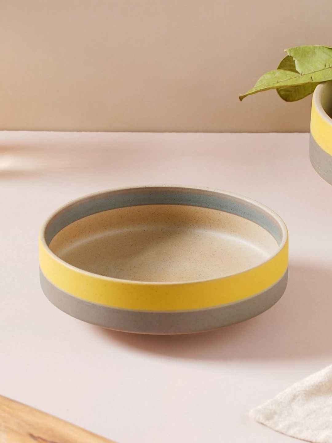 Nestasia Grey & Yellow 1 Pieces Printed Ceramic Matte Bowls Price in India