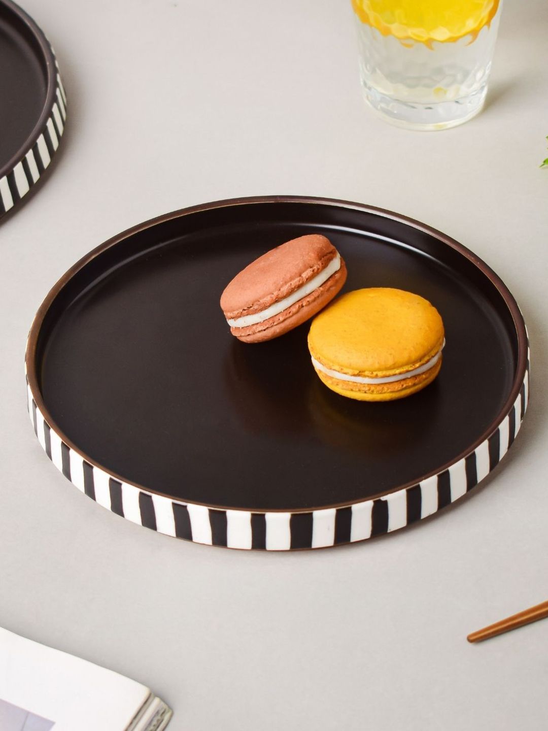 Nestasia Black & White Striped Ceramic Glossy Plate Price in India