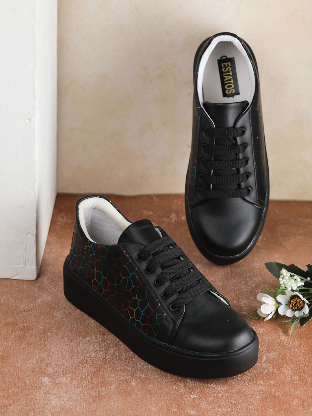 ESTATOS Women Black Printed Sneakers Price in India