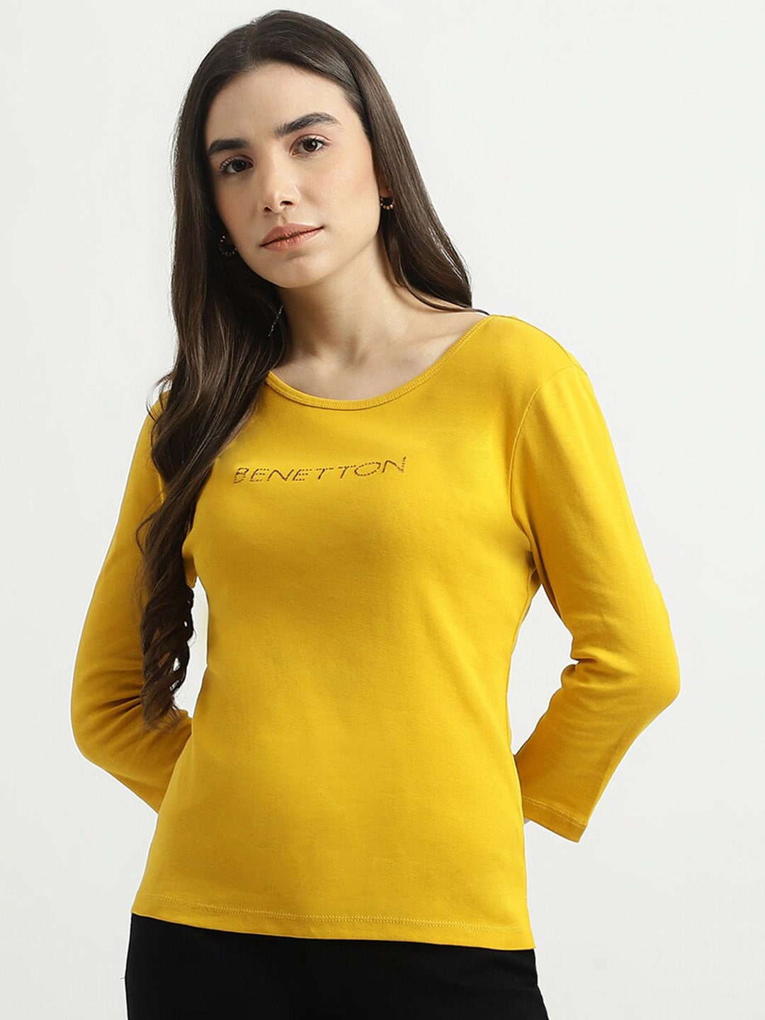 United Colors of Benetton Mustard Yellow Pure Cotton Top Price in India