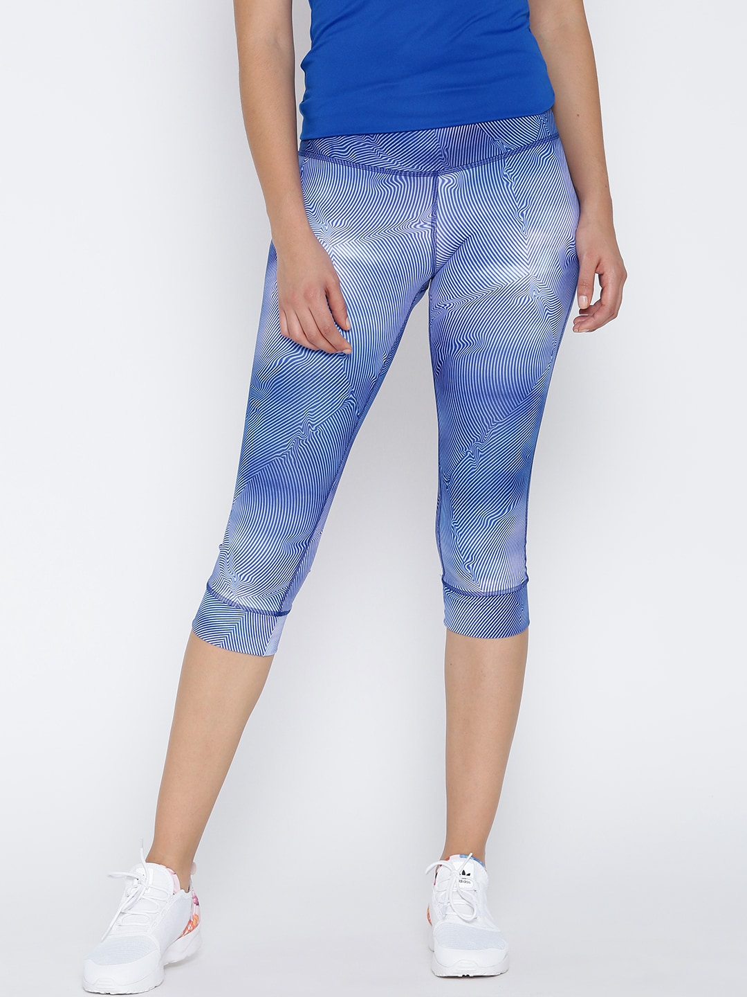 Reebok Blue & White Lux Bold Tech Striped 3/4th Training Tights Price in India