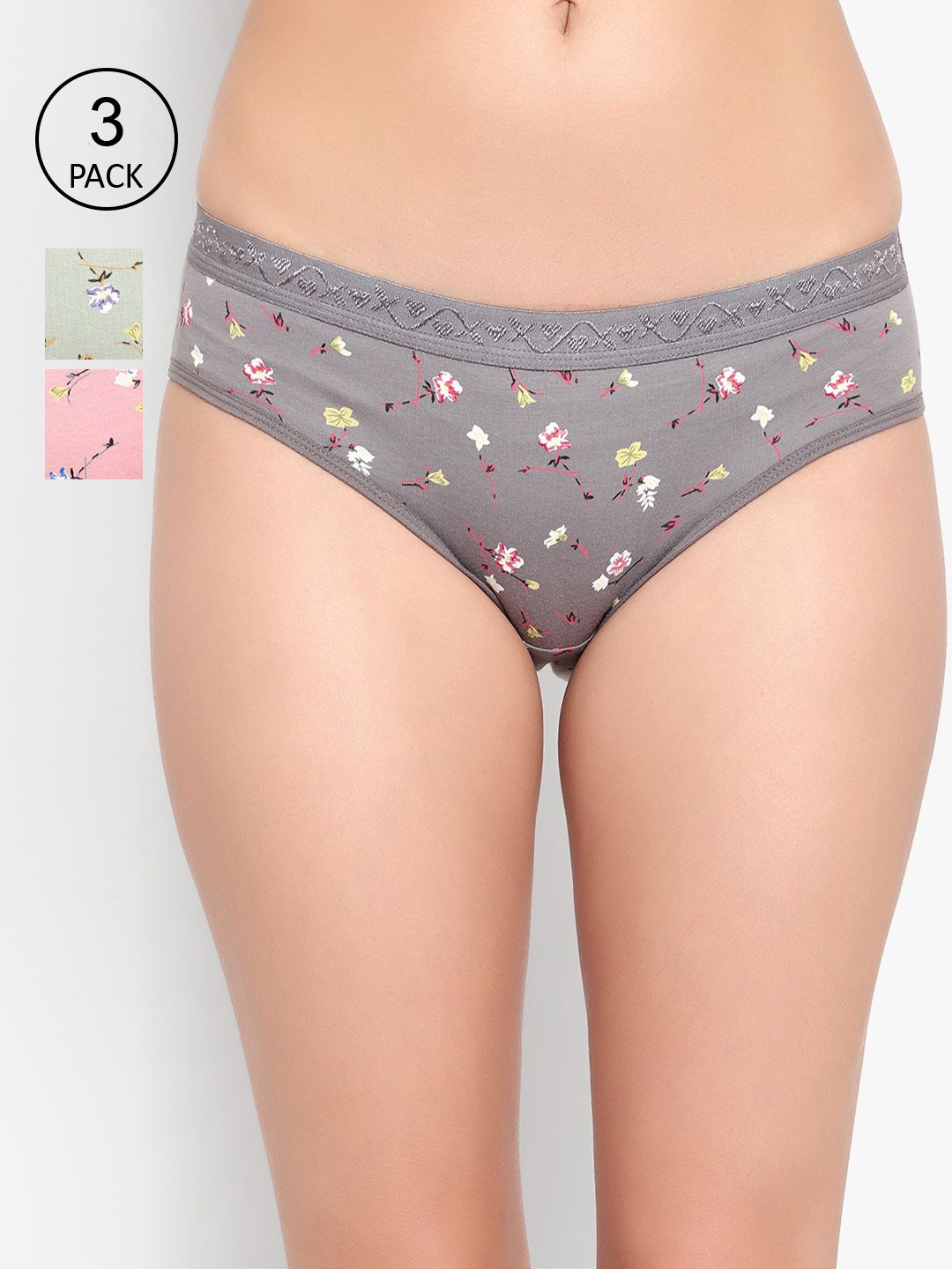 Bruchi CLUB Women Pack of 3 Floral Printed Pure Cotton Anti-Bacterial Bikini Briefs