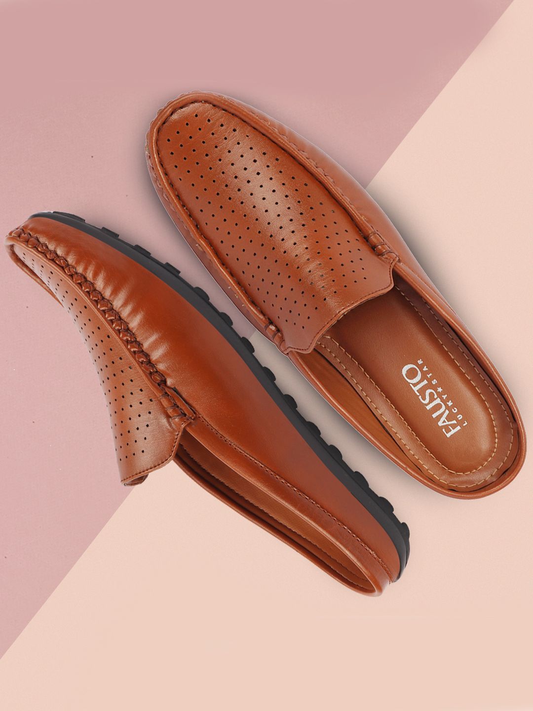 FAUSTO Men\'s‎ Tan Leather Perforated Slip On Loafer Shoes Size 8 42 Buy FAUSTO Men Tan Perforations PU Slip On Loafers - Casual  main image 3