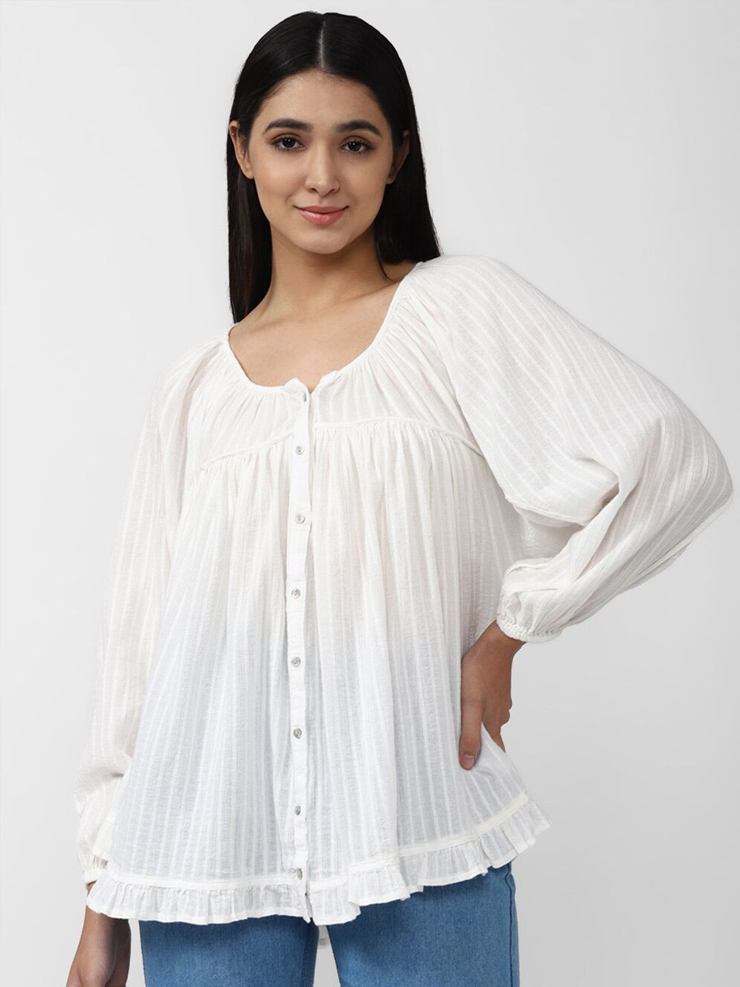 AMERICAN EAGLE OUTFITTERS White Striped Top Price in India