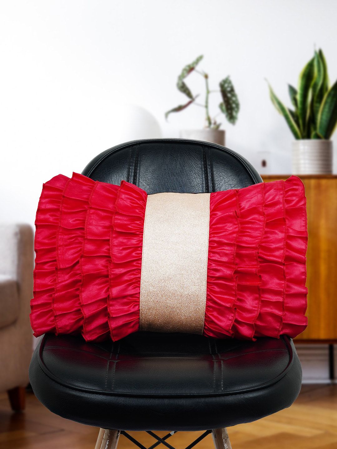 Crazy Corner Red Solid Rectangular Cotton Cushion Price in India