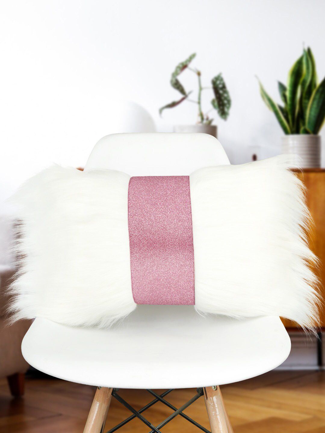 Crazy Corner White & Pink Solid Pre-Filled Cushions Price in India