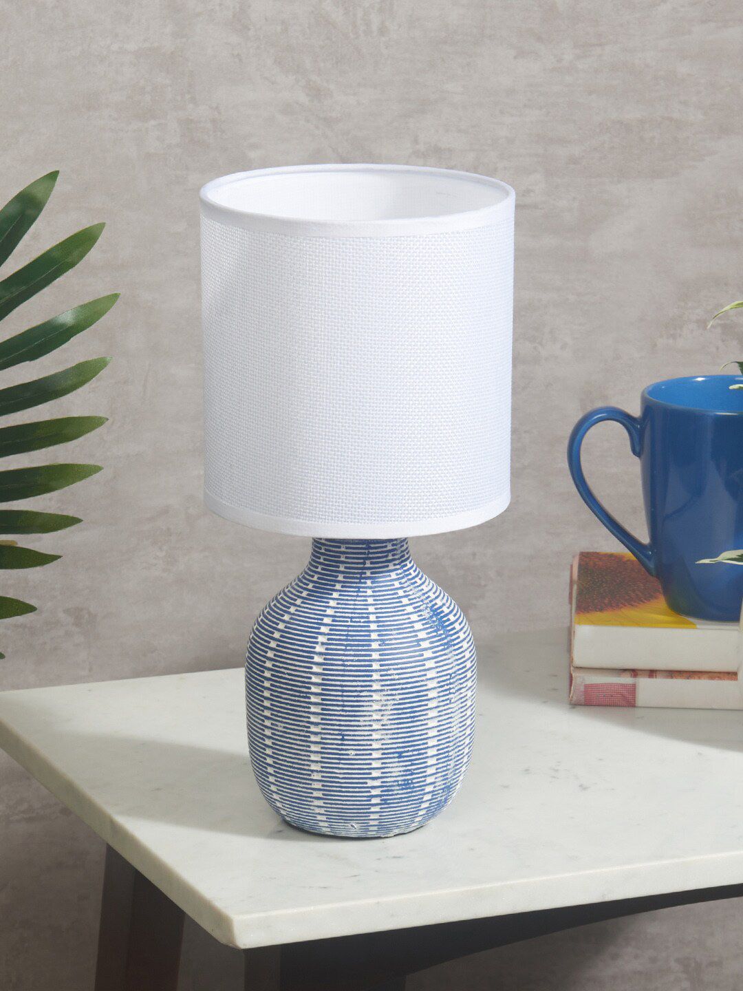 HomeTown White Twilight Ceramic Pot Table Lamp Price in India