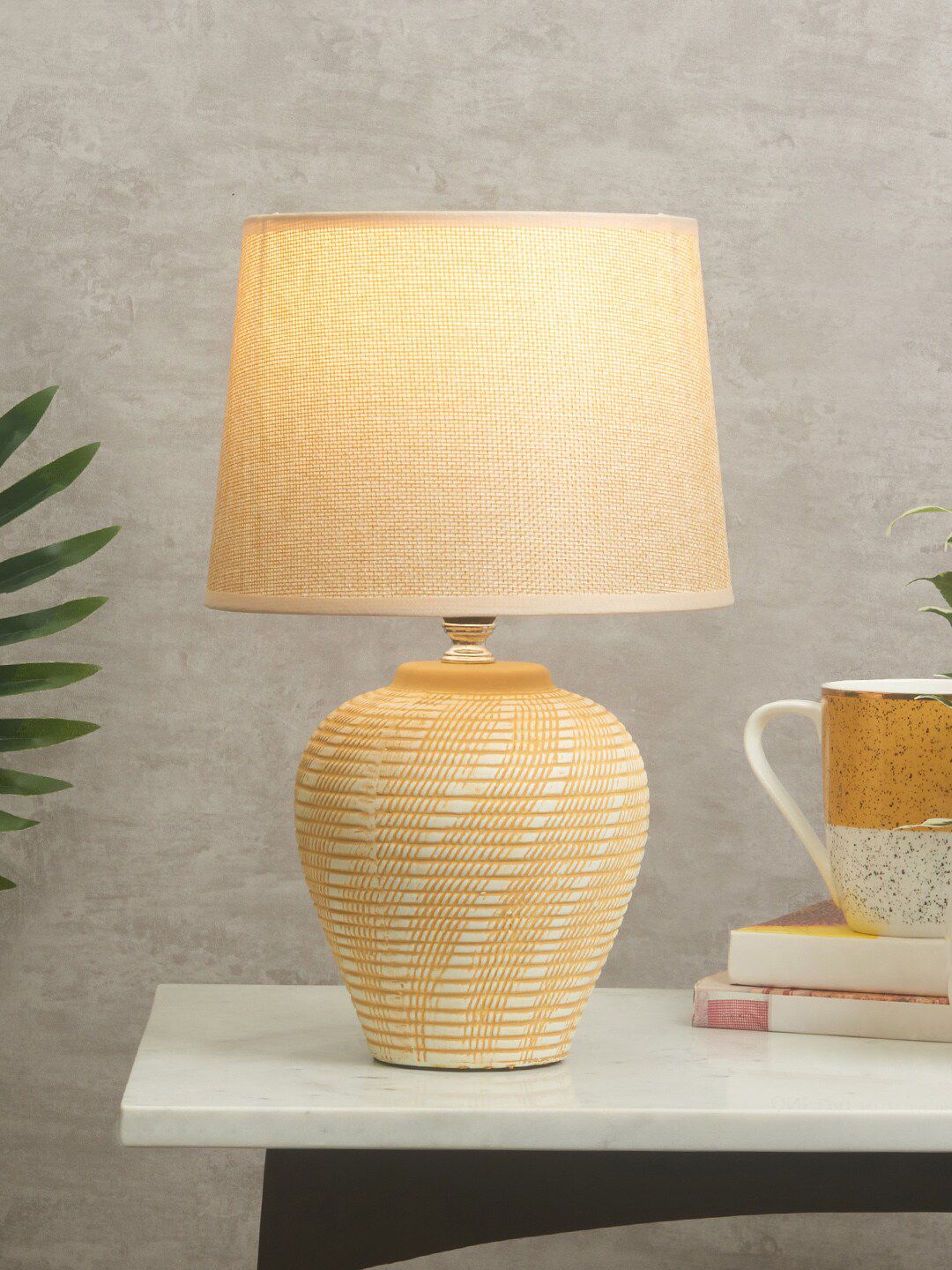 HomeTown Tan-Brown Solid Ceramic Table Lamps Price in India