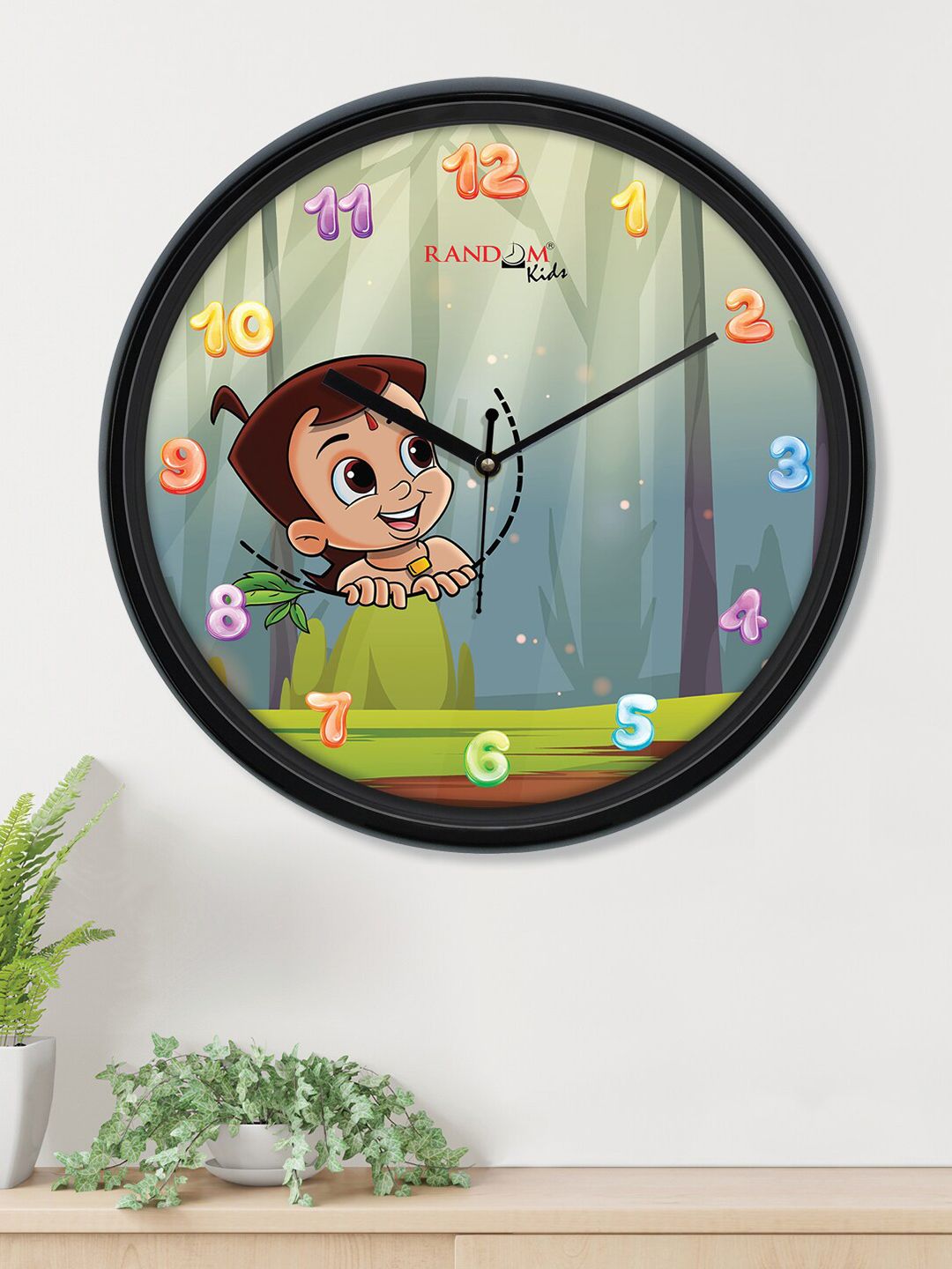 RANDOM Black & Green Chota Bheem Printed Round Analogue Wall Clock Price in India