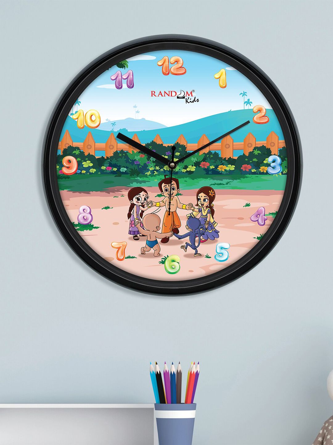 RANDOM Black & Green Printed Chota Bheem Contemporary Wall Clock Price in India