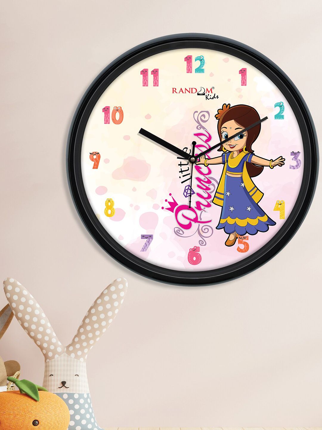 RANDOM Black & Peach-Coloured Printed Contemporary Wall Clock Price in India