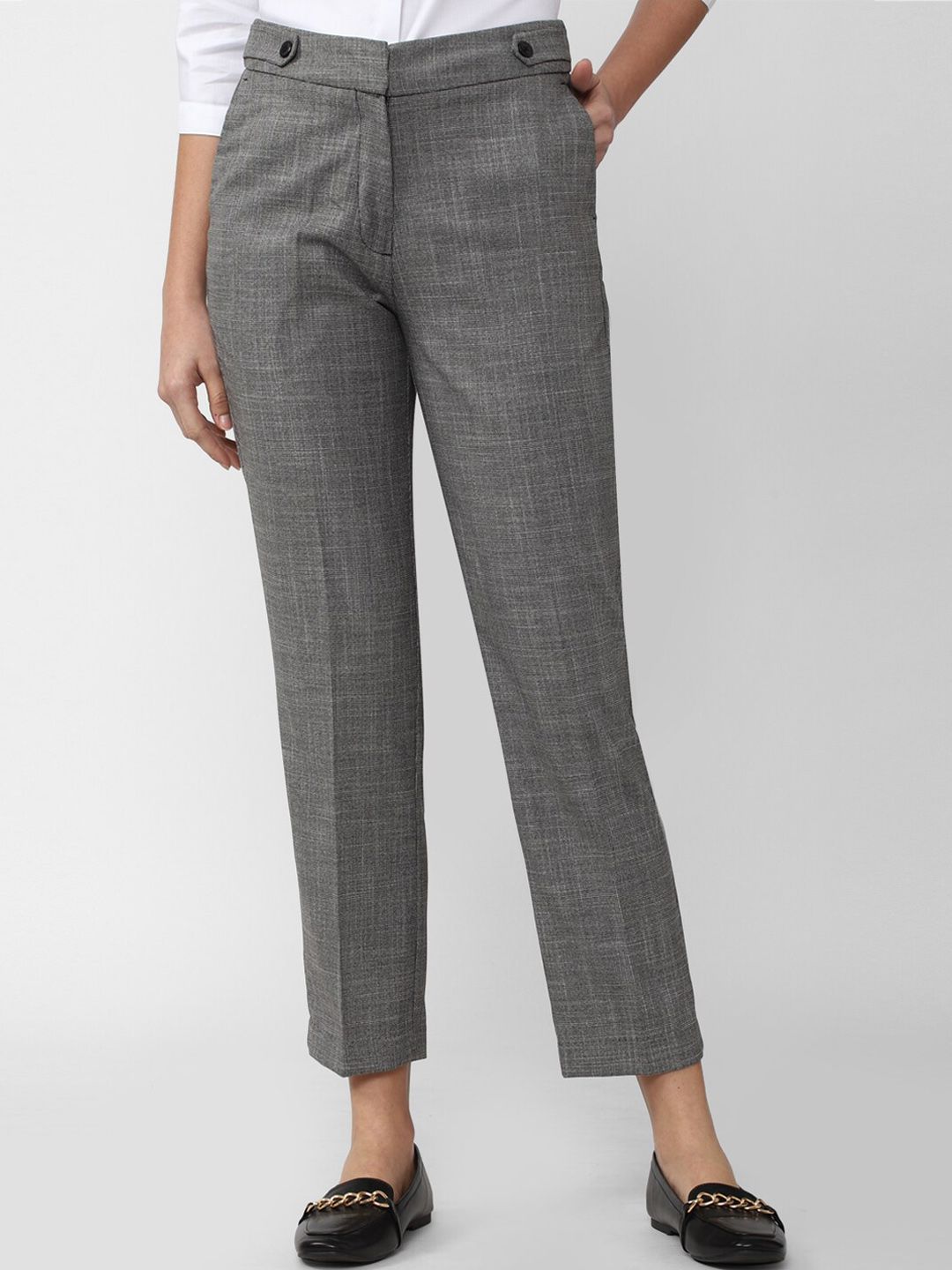 Van Heusen Women Women Grey Checked Cropped Trouser Price in India