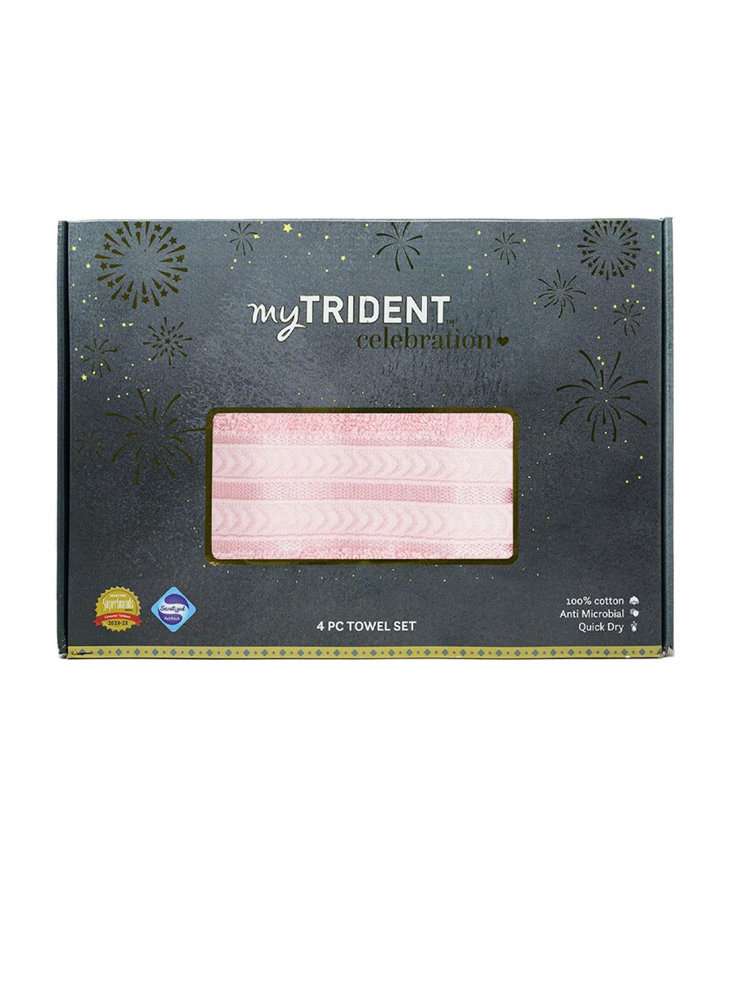 Trident Set Of 4 Pink Solid 400 GSM Cotton Towels Set Price in India