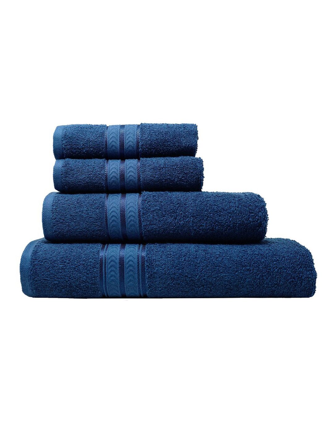 Trident Set Of 4 Blue Solid 400 GSM Pure Cotton Towel Set Price in India