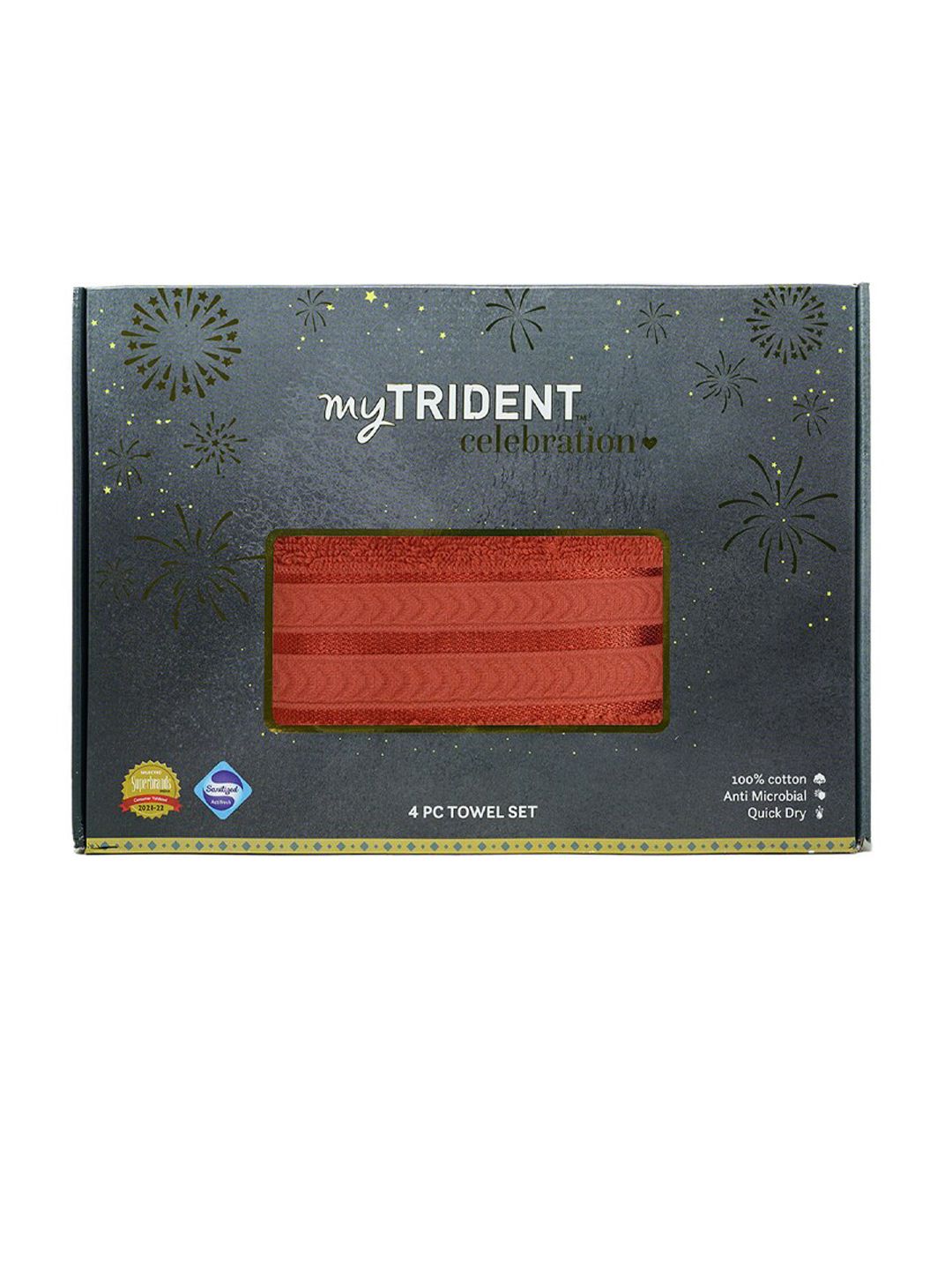 Trident Set Of 4 Red Solid GSM 400 Cotton Towel Set Price in India