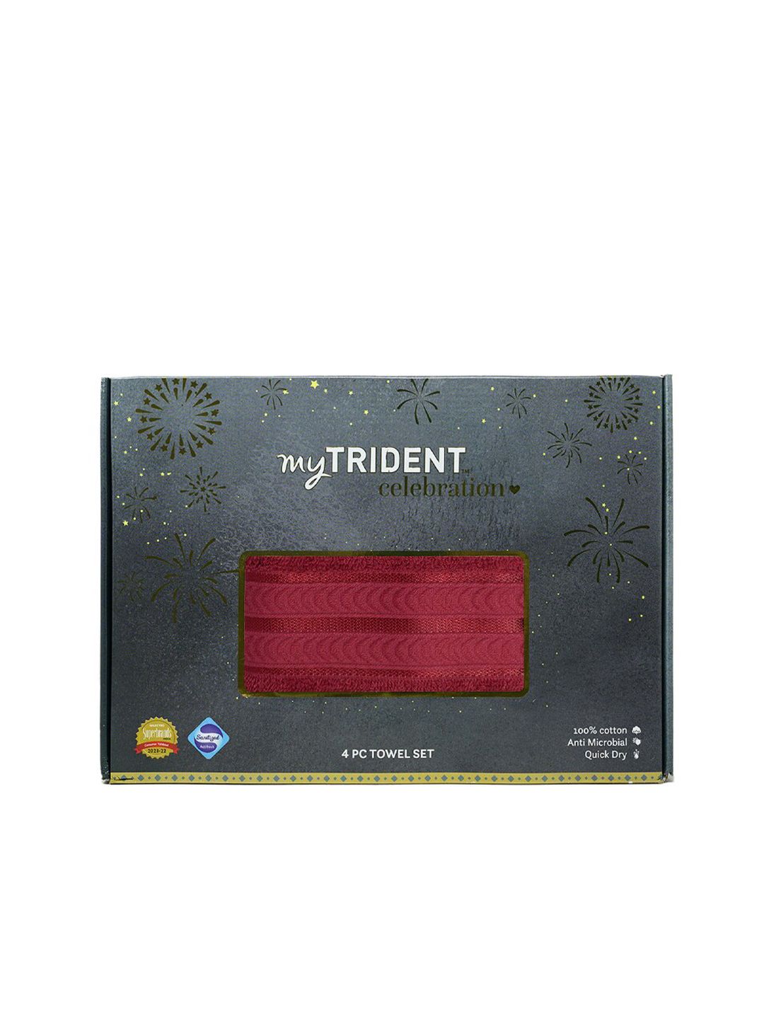 Trident Set Of 4 Red Solid 400 GSM Pure Cotton Towel Set Price in India