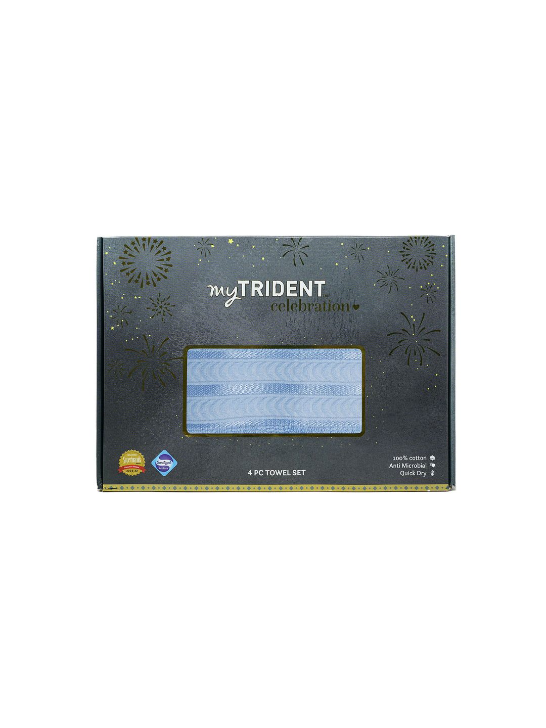 Trident Set Of 4 Blue Solid 400 GSM Pure Cotton Towel Set Price in India