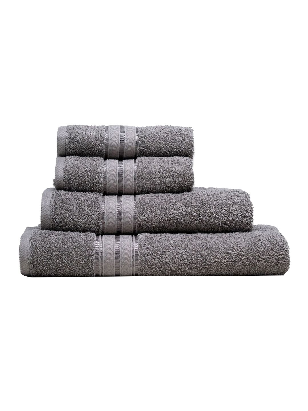 Trident Set of 4 Grey Self Design 400 GSM Pure Cotton Towel Set Price in India