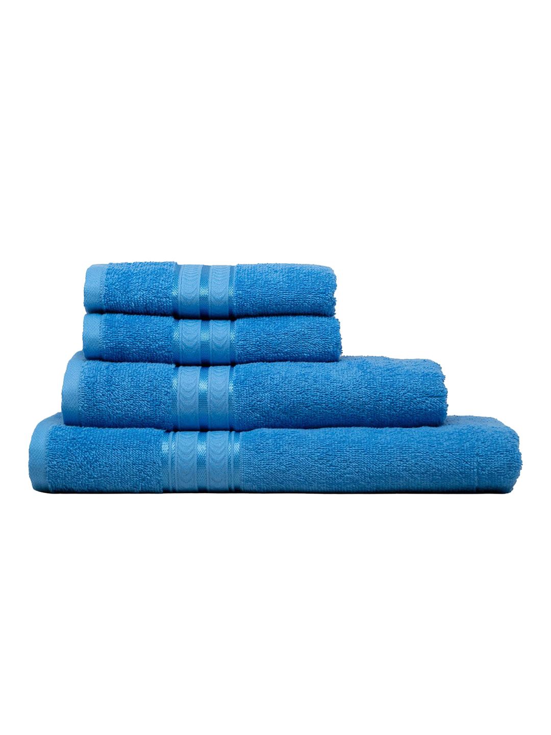 Trident Set Of 4 Blue Solid 400 GSM Pure Cotton Towel Set Price in India