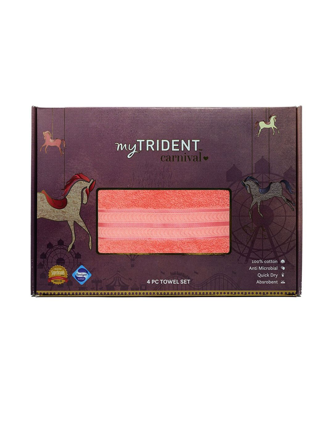 Trident Set of 4 Pink Solid Pure Cotton Towel Set Price in India