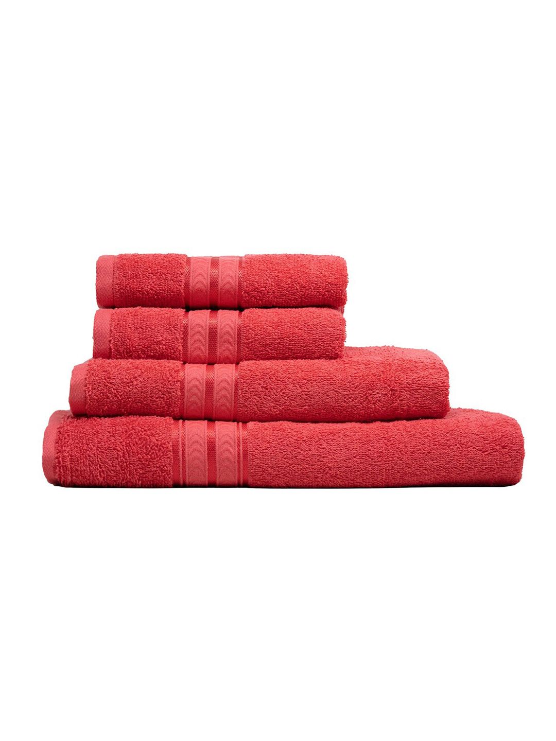Trident Set of 4 Red Self Design 400 GSM Pure Cotton Towel Set Price in India