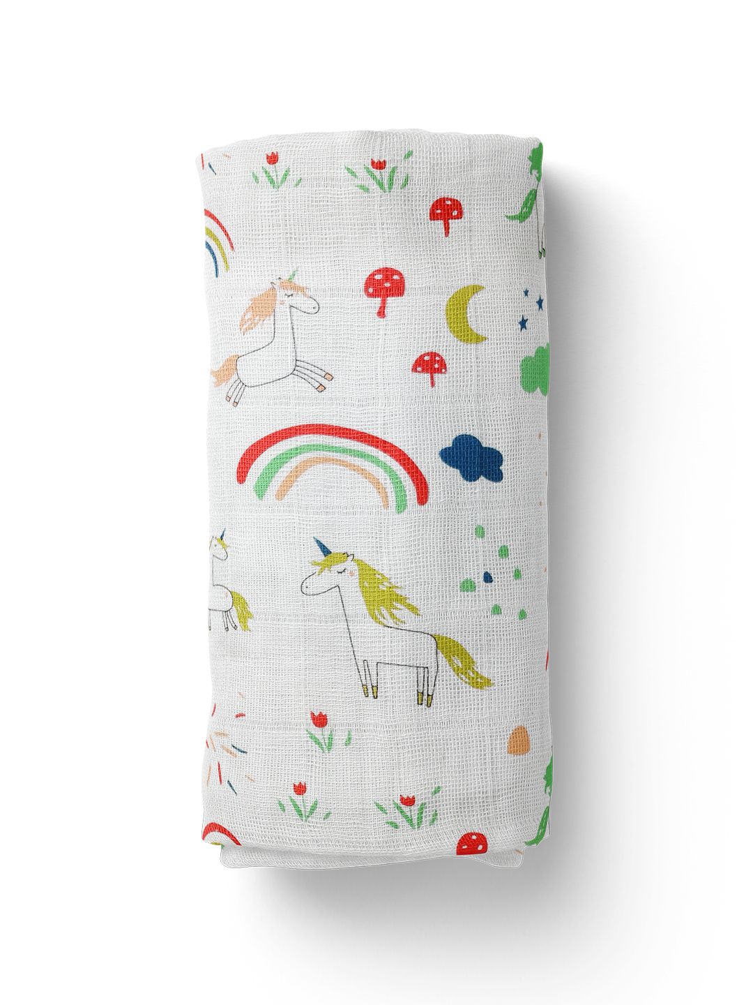 Moms Home Kids White Organic Cotton Baby Muslin Swaddle Unicorn