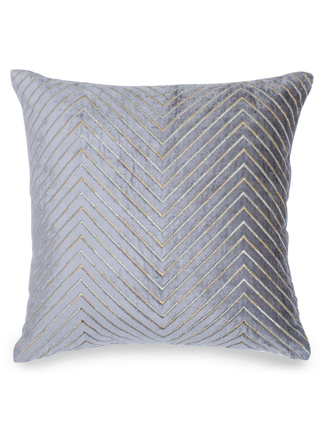 haus & kinder Grey & Cream-Coloured zari chevron Geometric Square Cushion Cover Price in India