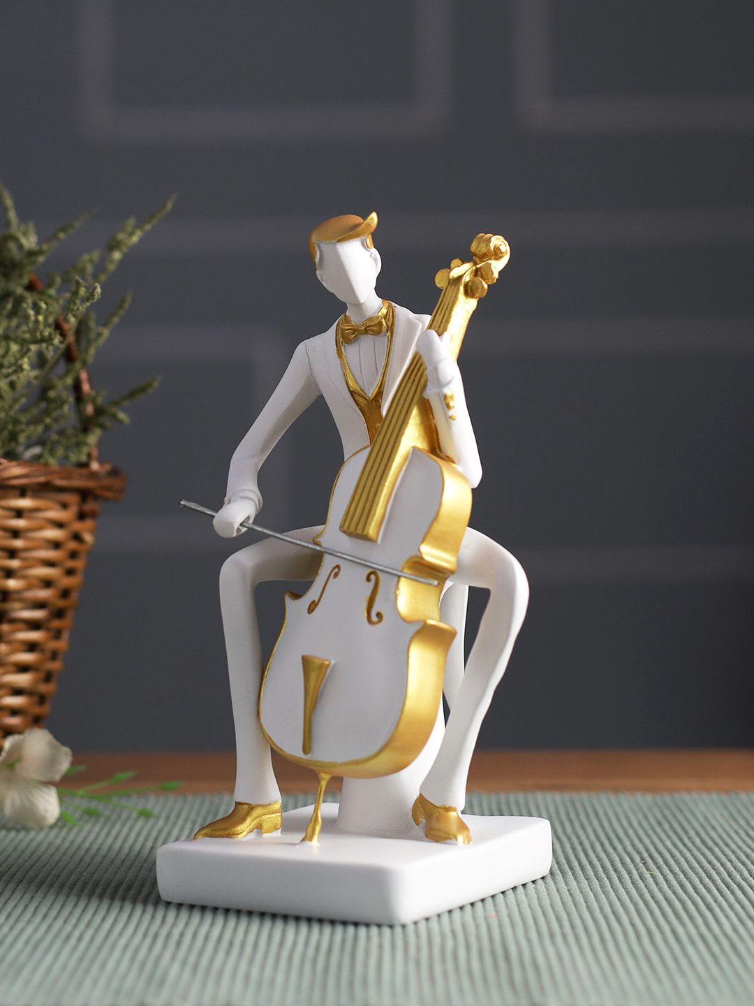 TAYHAA White & Gold-Toned Musician Playing Arpeggione Statue Showpiece Price in India