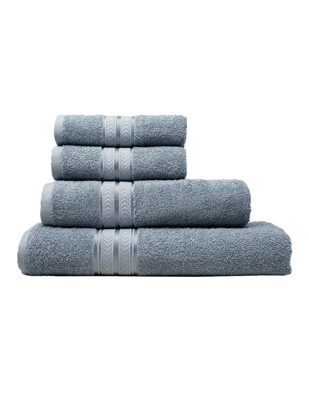 Trident Set Of 4 Grey Solid Pure Cotton 400 GSM Towel Set Price in India