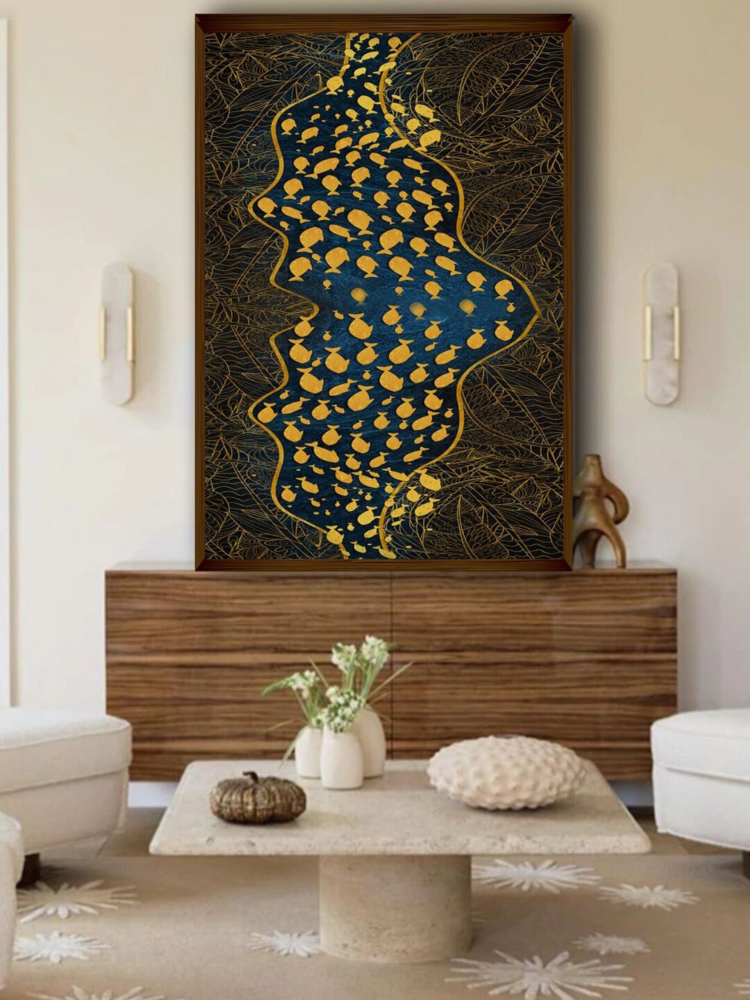 The Art House Black & Yellow Abstract  Wall Art Price in India