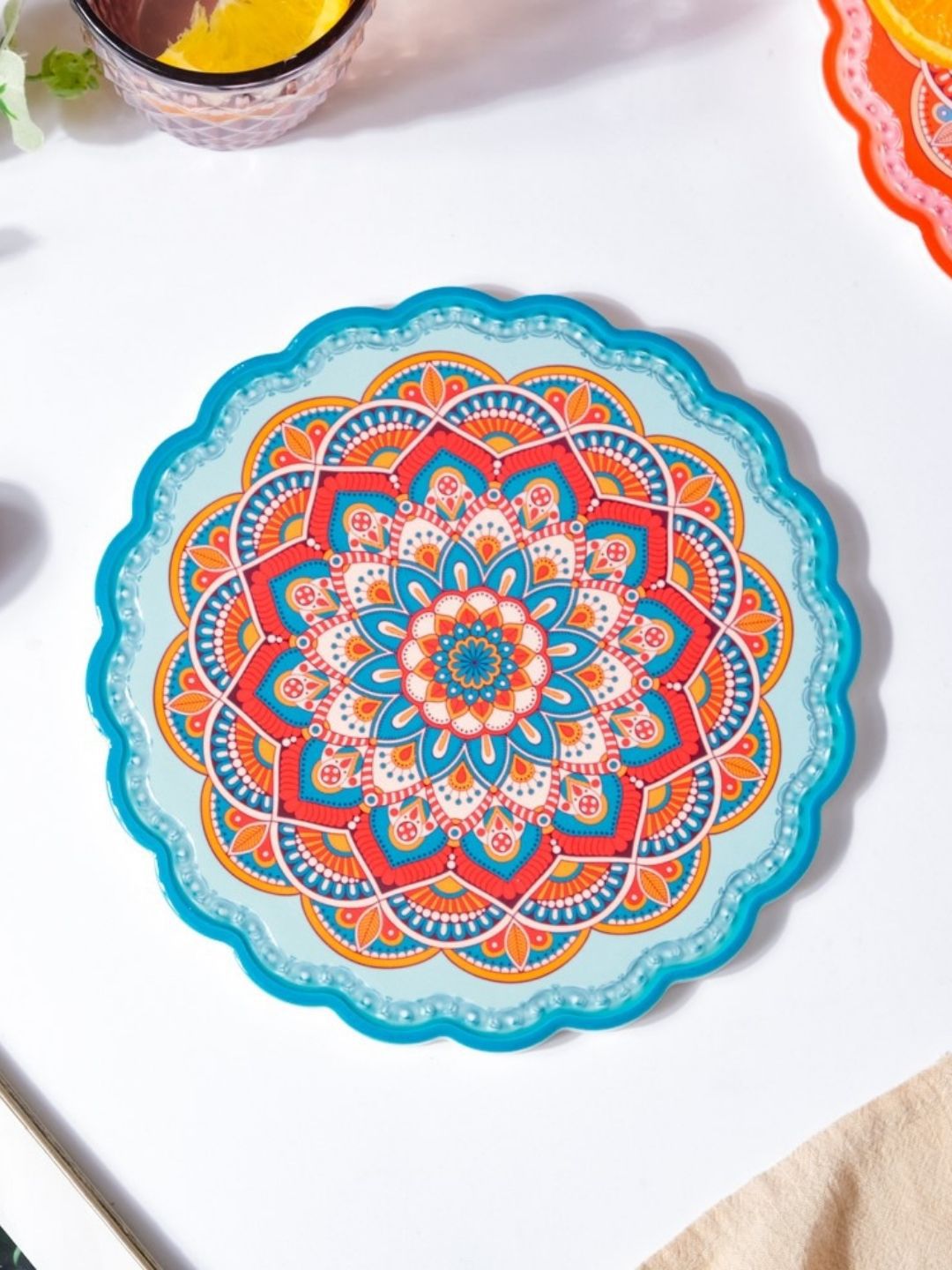 Nestasia Blue & Orange Hand Painted Ceramic Trivet Dining Essentials Price in India