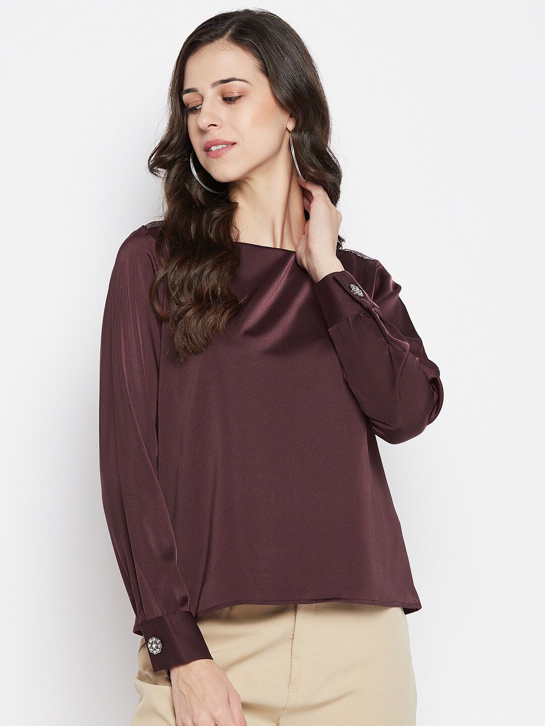 Madame Women Mauve Solid Top Price in India