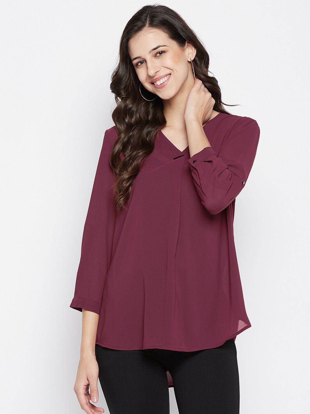 Madame Women Mauve Solid A-Line Top Price in India