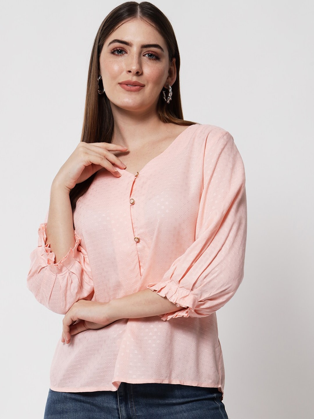 HERE&NOW Women Pink Self Design Top Price in India