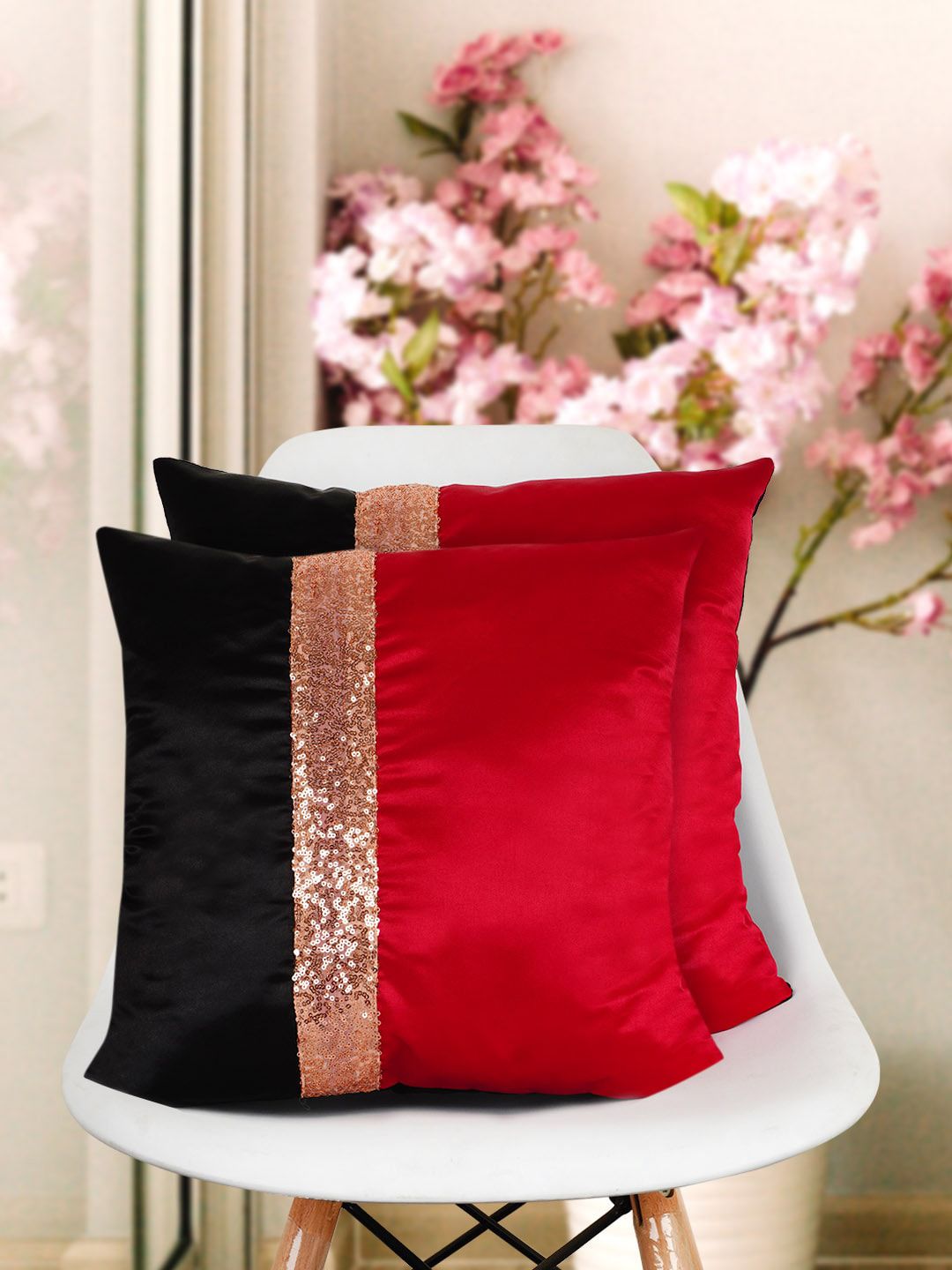 Crazy Corner Set Of 2 Red & Black Printed Cushions Price in India
