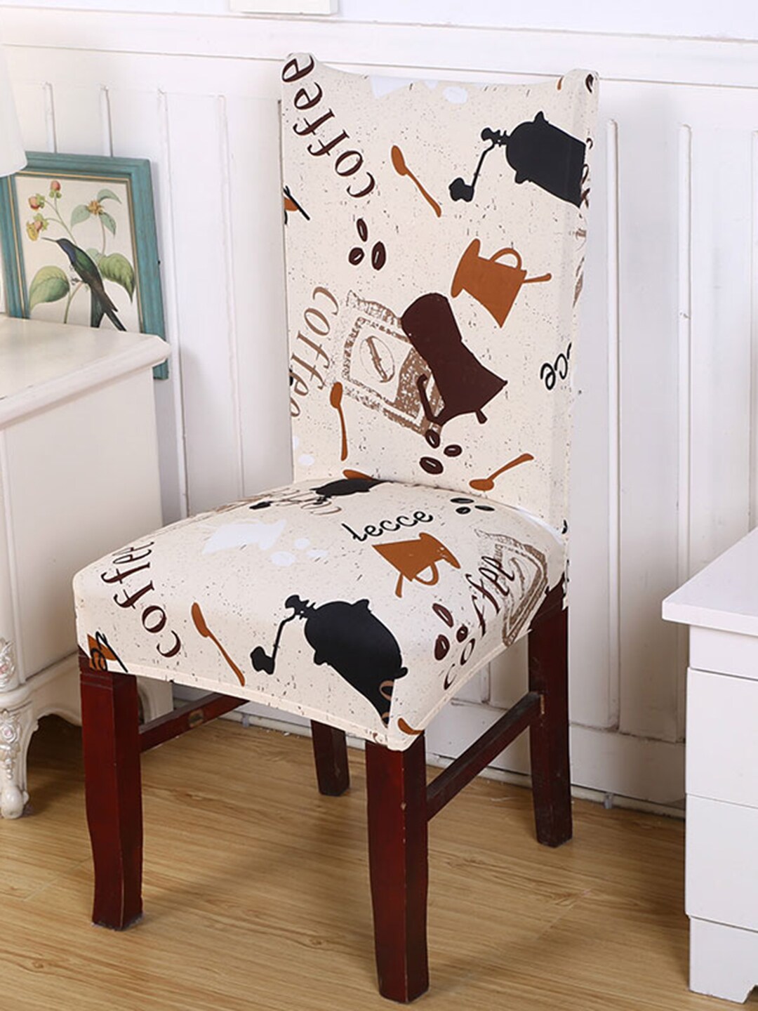 Styleys Coffee Brown And Off White Printed Chair Cover Price in India