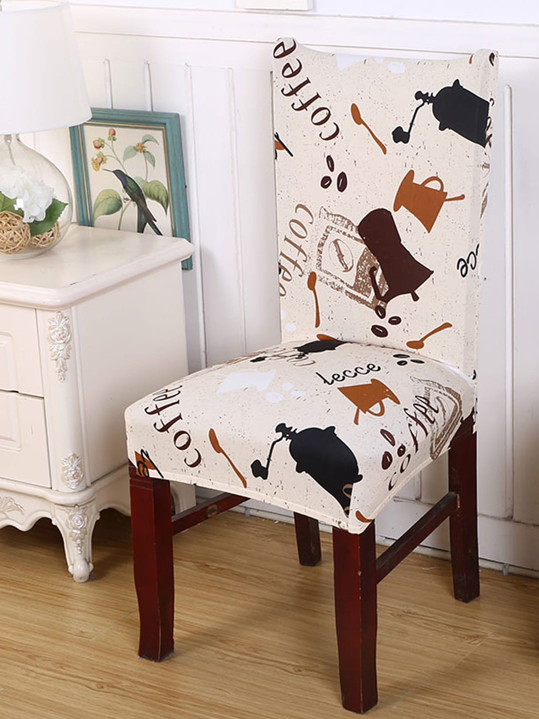 Styleys Set Of 4 Coffee Brown Printed Chair Cover Price in India