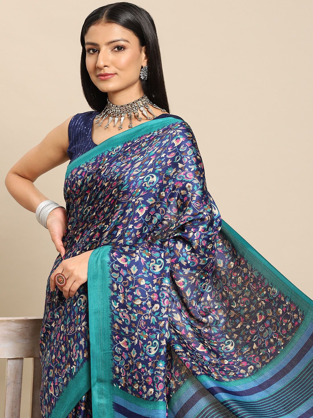 all about you Women Blue Ethnic Motifs Saree Price in India