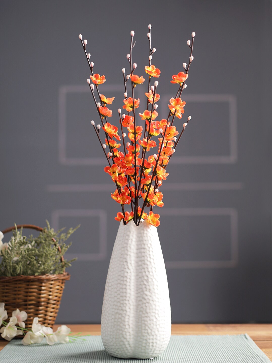 TAYHAA Set Of 4 Orange-Colored Solid Stick Artificial Flowers Price in India