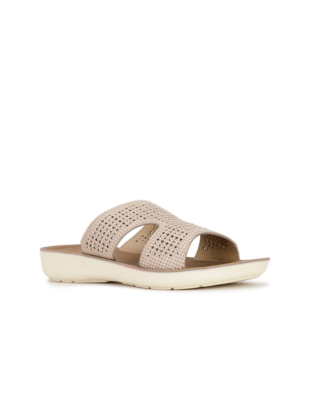 Bata Women Beige Open Toe Flats with Laser Cuts