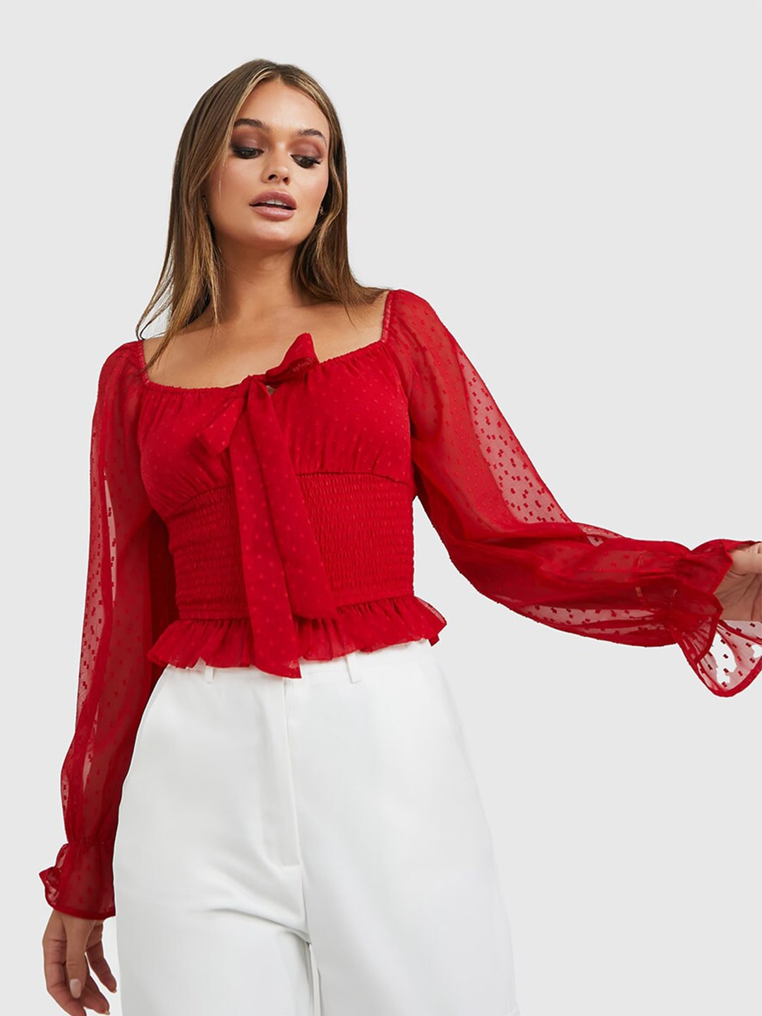 Styli Women Red Smocked Crop Top Price in India