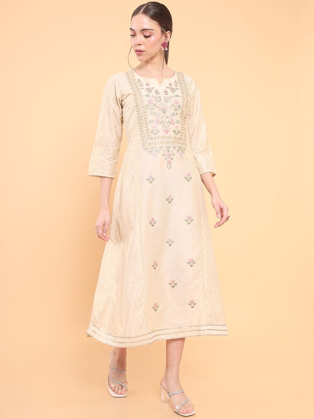 Soch Women Beige Floral Embroidered Ethnic Dress Price in India