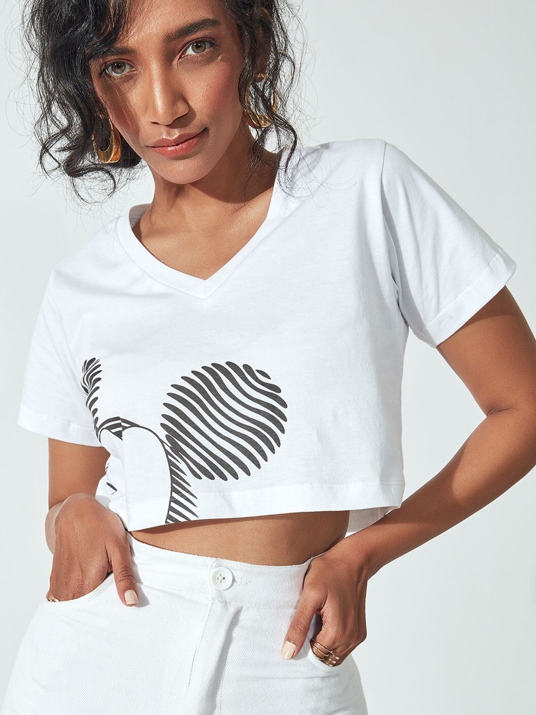 The Label Life Women White Print Pure Cotton Crop Top Price in India
