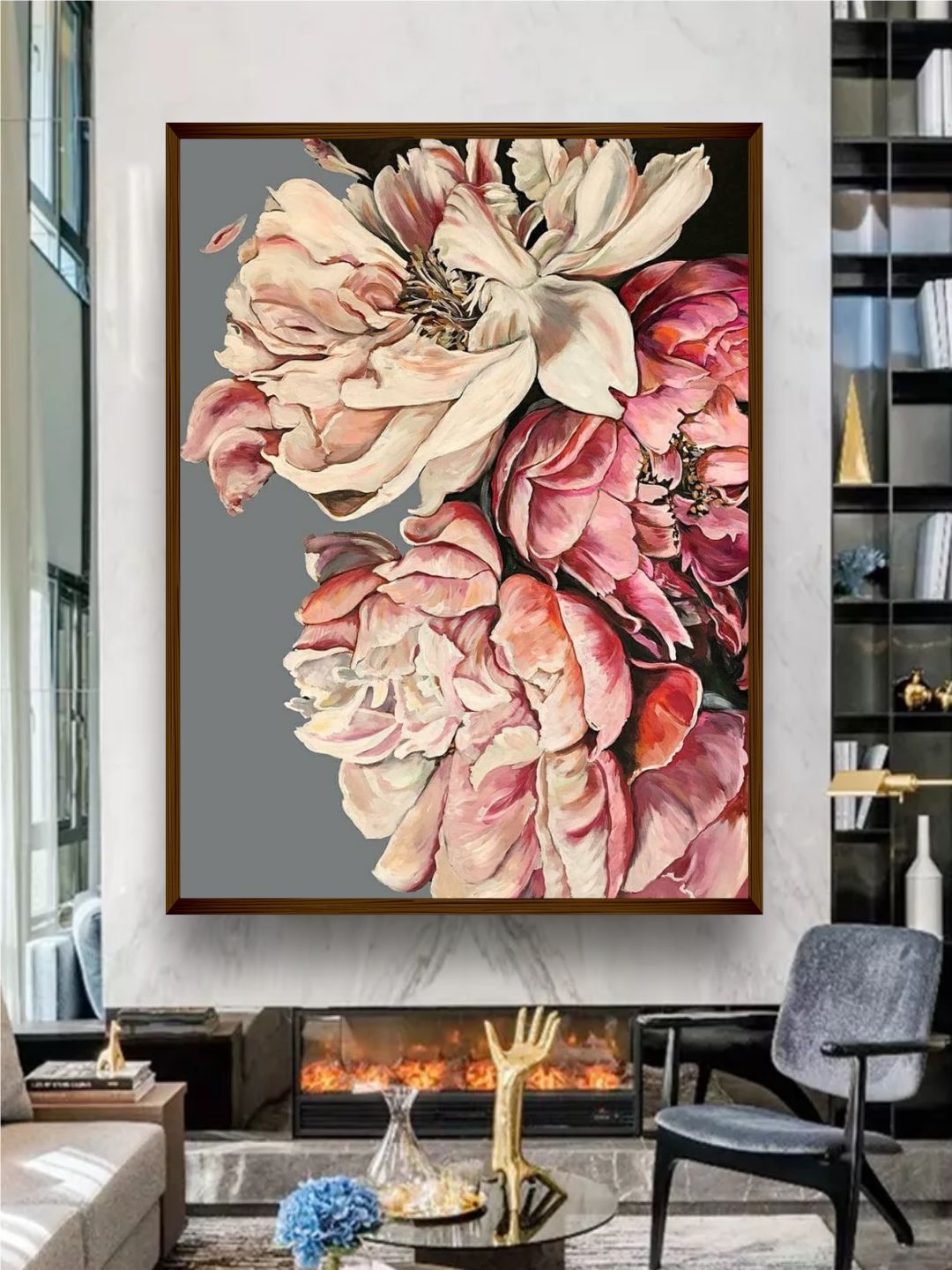 The Art House Grey & Red Floral Painting Wall Art Price in India